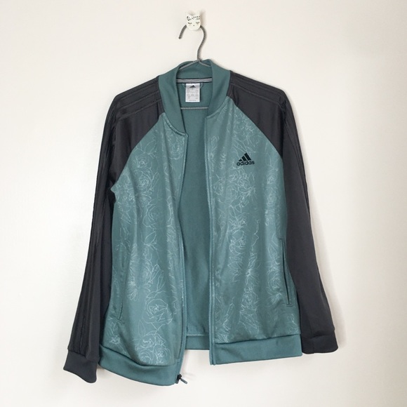 Adidas Embossed Floral Track Jacket Green Size Large - Picture 7 of 10